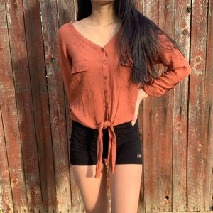 DARK PEACH TIE FRONT LONGSLEEVE